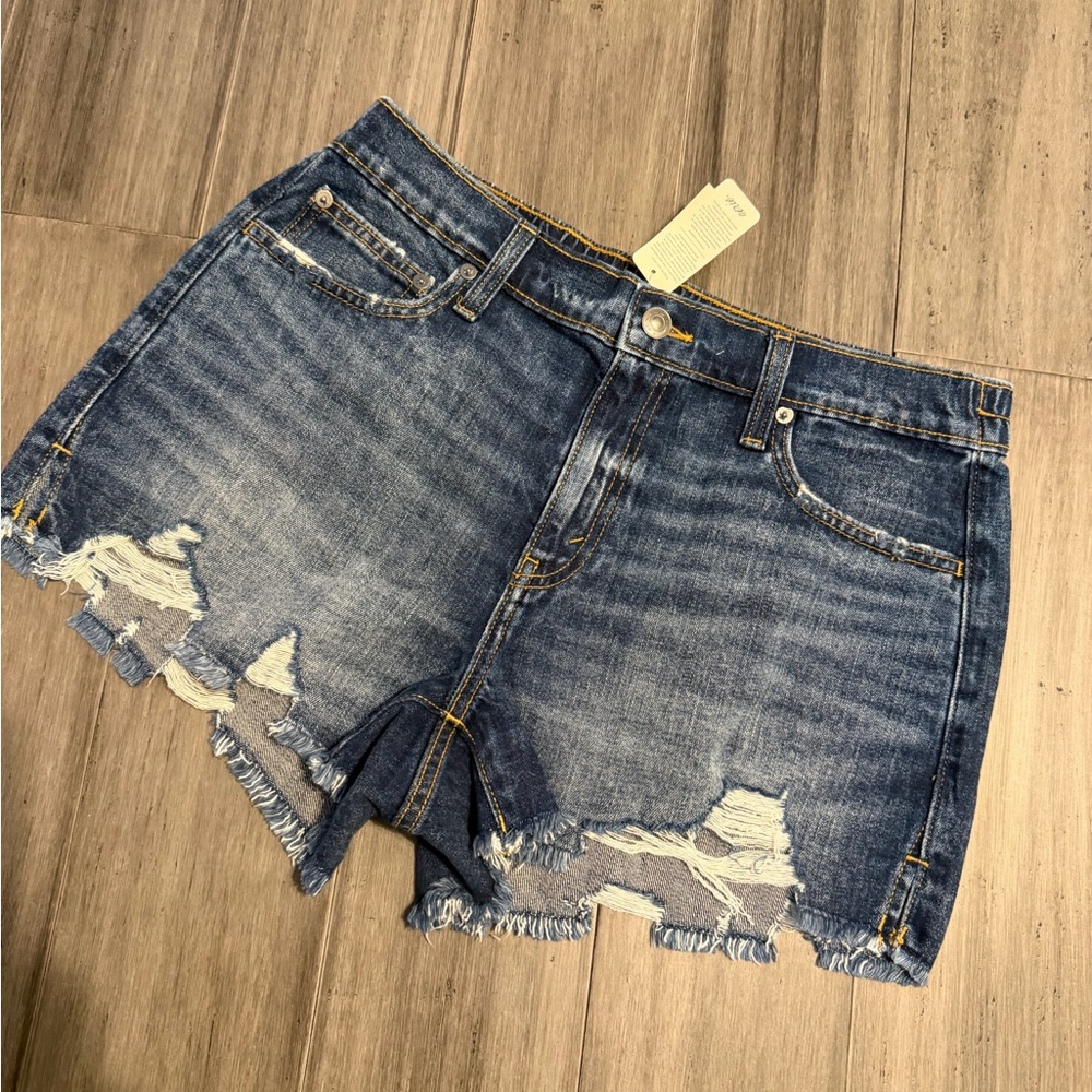 Aerie Blue Distressed Denim Shorts - Picture 1 of 3